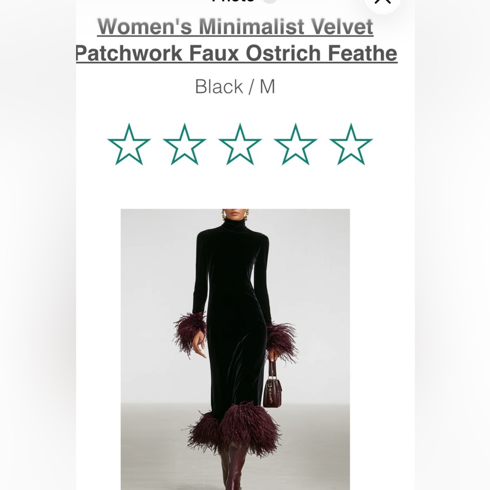 MODESEES velvet faux ostrich feather dress. - Picture 3 of 8